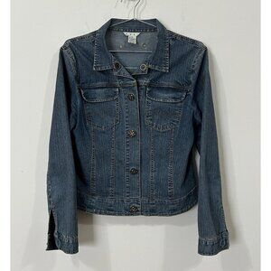 CAbi Denim Cowgirl Jacket Sz M Y2K Rivet Back Snap Front Decorative Buttons